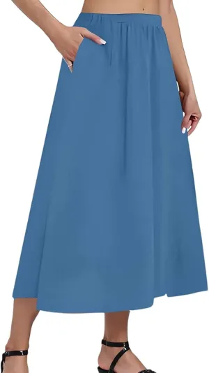 Women's 2025 Spring Summer Stretch Waist Casual Flowy Swing Smocked A Line Beach Long Skirts, S-2XL