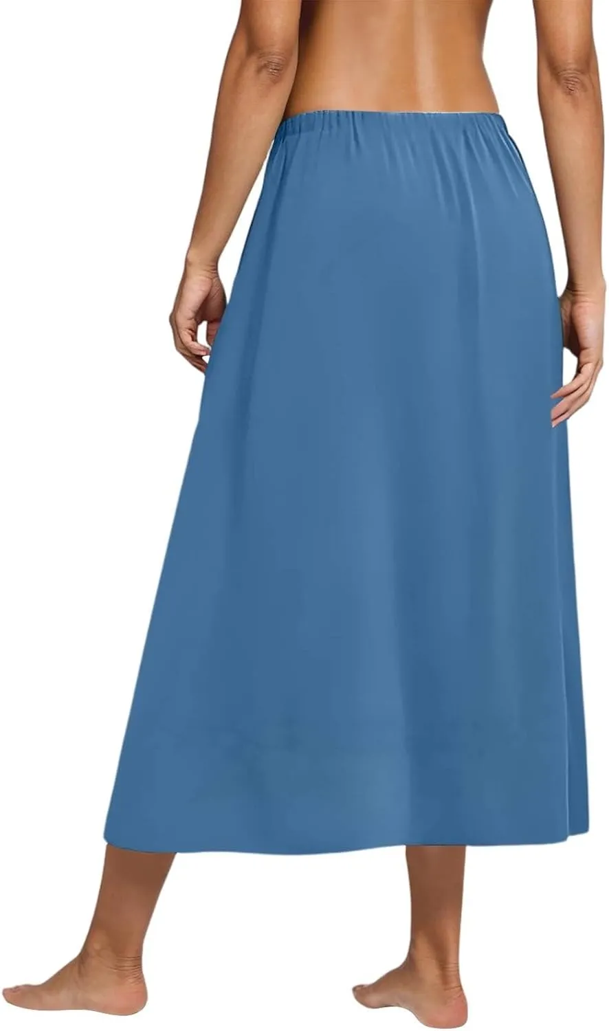 Women's 2025 Spring Summer Stretch Waist Casual Flowy Swing Smocked A Line Beach Long Skirts, S-2XL