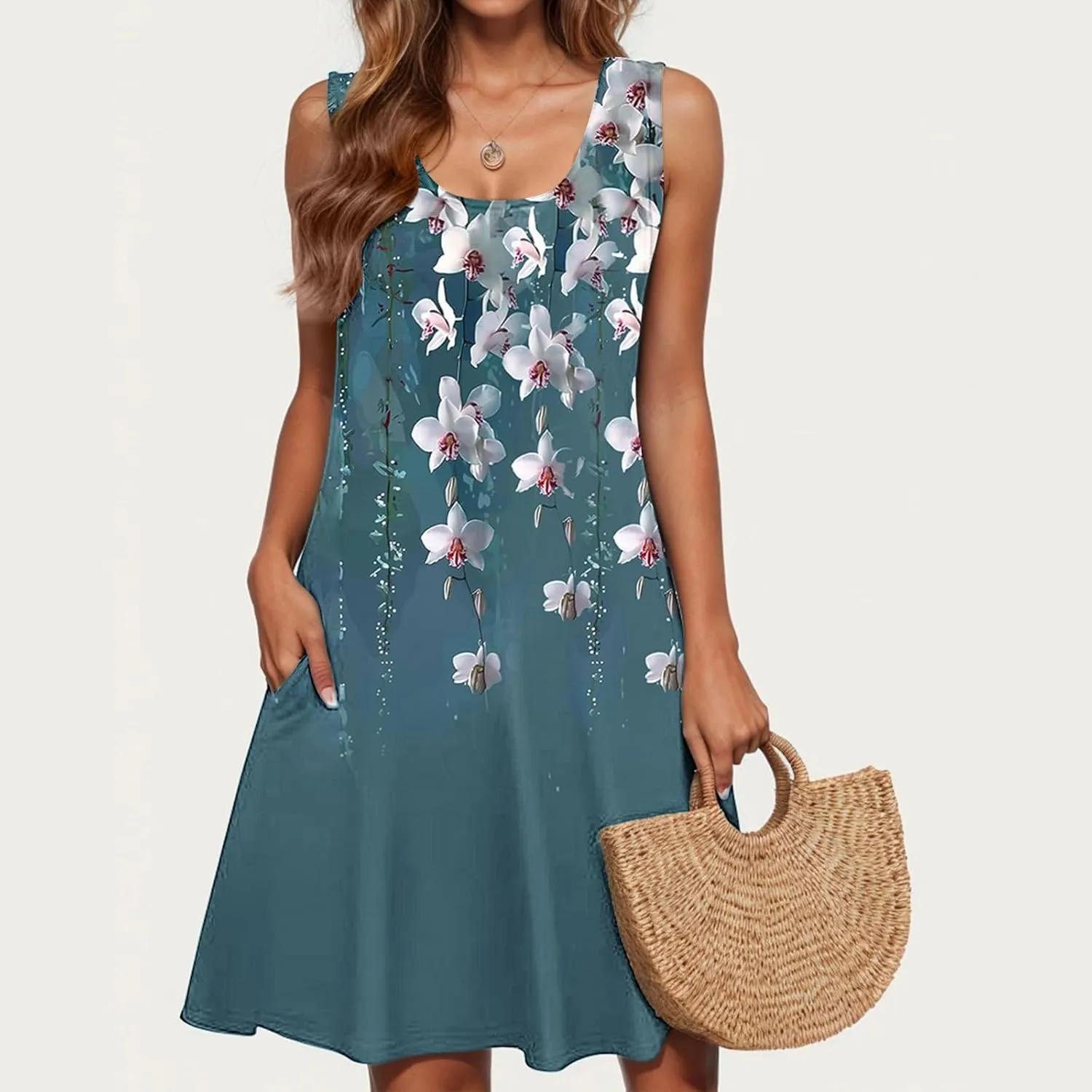 Women's 2025 Summer Casual Floral Boho Dress Elegant Halter Flowy Ruffle Midi Dress Sundresses Casual Beach Dresses