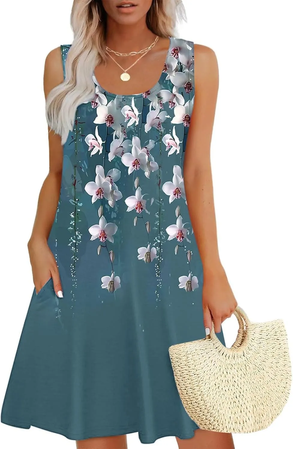 Women's 2025 Summer Casual Floral Boho Dress Elegant Halter Flowy Ruffle Midi Dress Sundresses Casual Beach Dresses