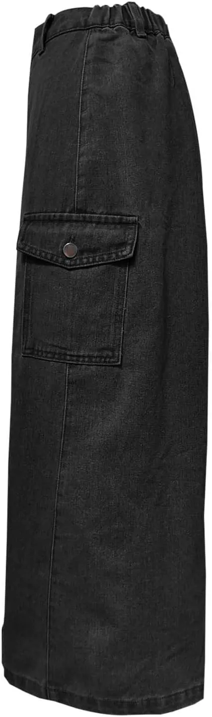 Womens 2025 Summer High Waisted Denim Skirt Button Front Split Hem Stretch Bodycon Midi with Pockets Frayed Edge