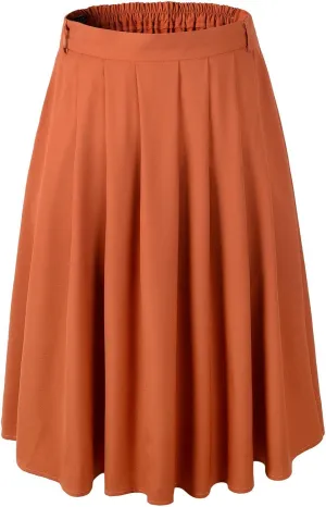 Womens A-line Flared Pleated Knee Length Skirt 1950s Vintage Rockabilly Swing