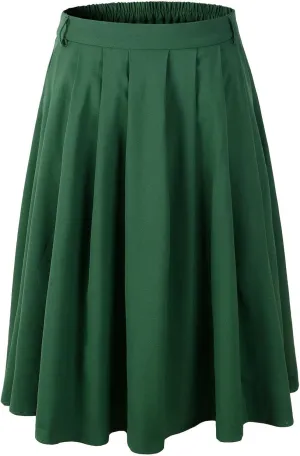 Womens A-line Flared Pleated Knee Length Skirt 1950s Vintage Rockabilly Swing