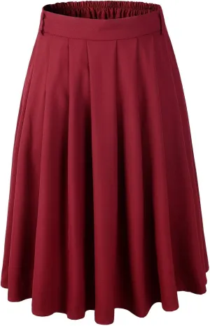 Womens A-line Flared Pleated Knee Length Skirt 1950s Vintage Rockabilly Swing