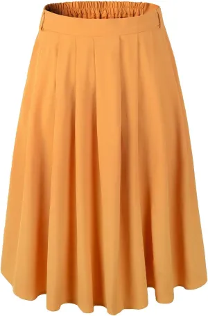 Womens A-line Flared Pleated Knee Length Skirt 1950s Vintage Rockabilly Swing