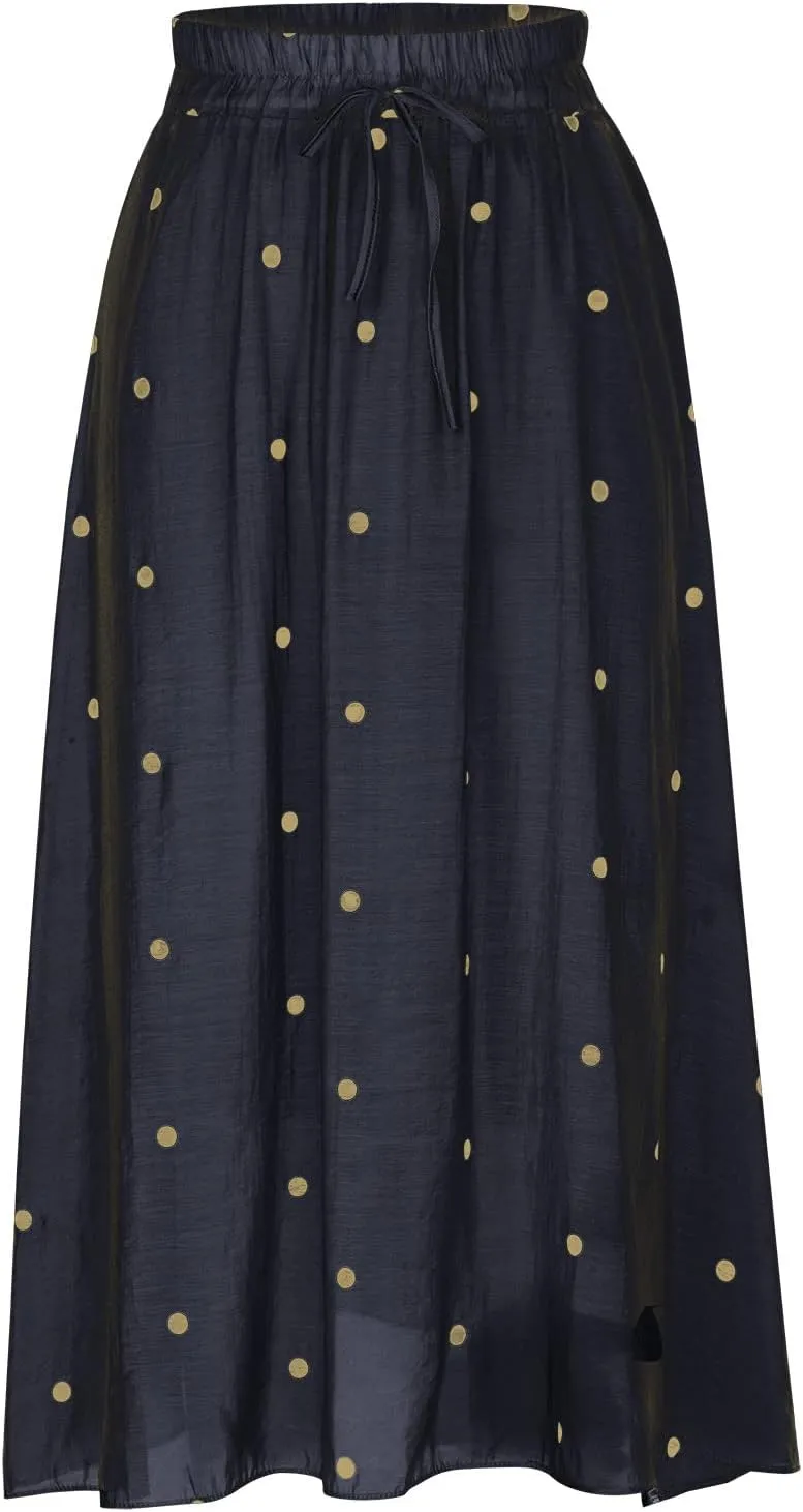 Women's Basic Elastic Waist Pleated Skirts Drawstring Tie Front Midi Skirt Flowy Casual A-Line Swing Skirt Dress