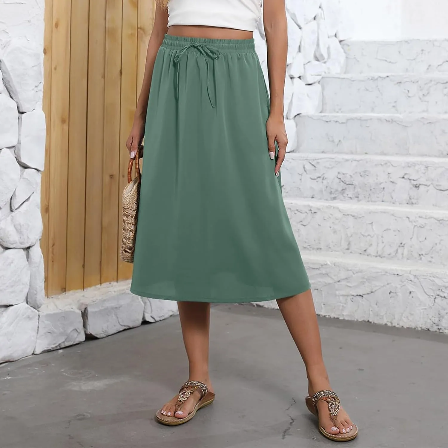 Women's Beach Vacation Clothes Casual Loose Trendy Elastic High Waist Floral Print Bohemian Maxi Skirts 2025, S-2XL