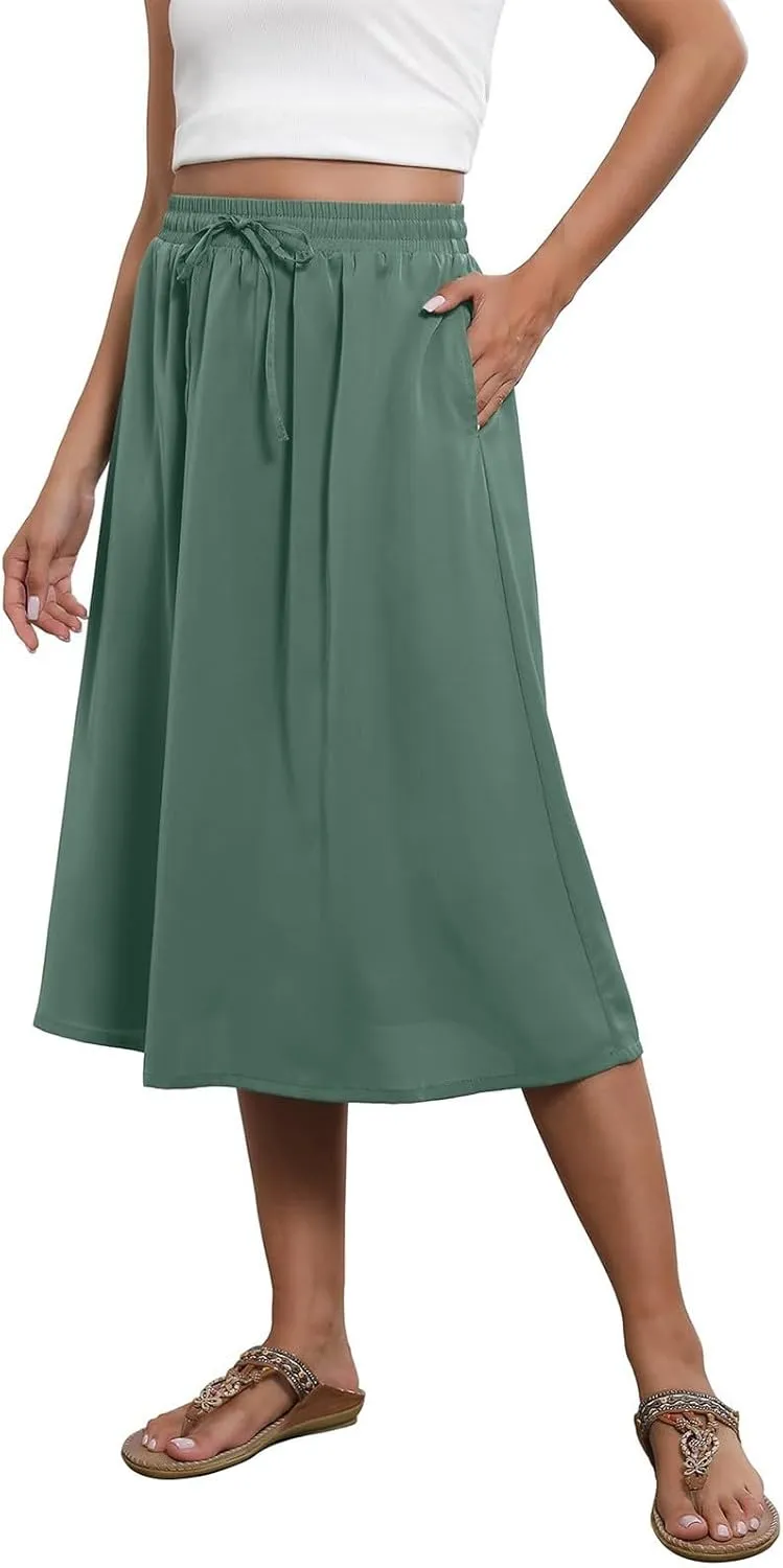 Women's Beach Vacation Clothes Casual Loose Trendy Elastic High Waist Floral Print Bohemian Maxi Skirts 2025, S-2XL