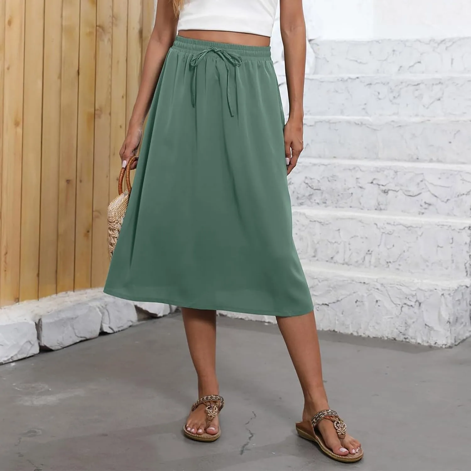 Women's Beach Vacation Clothes Casual Loose Trendy Elastic High Waist Floral Print Bohemian Maxi Skirts 2025, S-2XL