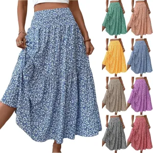 Women's Boho Skirts Summer Casual Loose Trendy Elastic Waist Floral Printed Bohemian Flowy A-Line Skirt 2025, S-XL