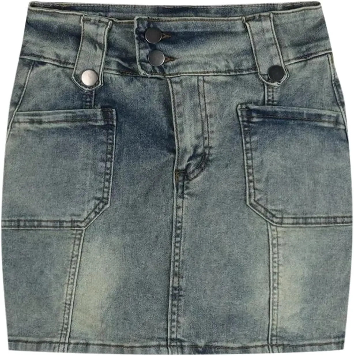 Women's Button Down High Waisted A Line Jean Stretchy Mini Denim Skirt Front Short Pencil Skirt with Pockets