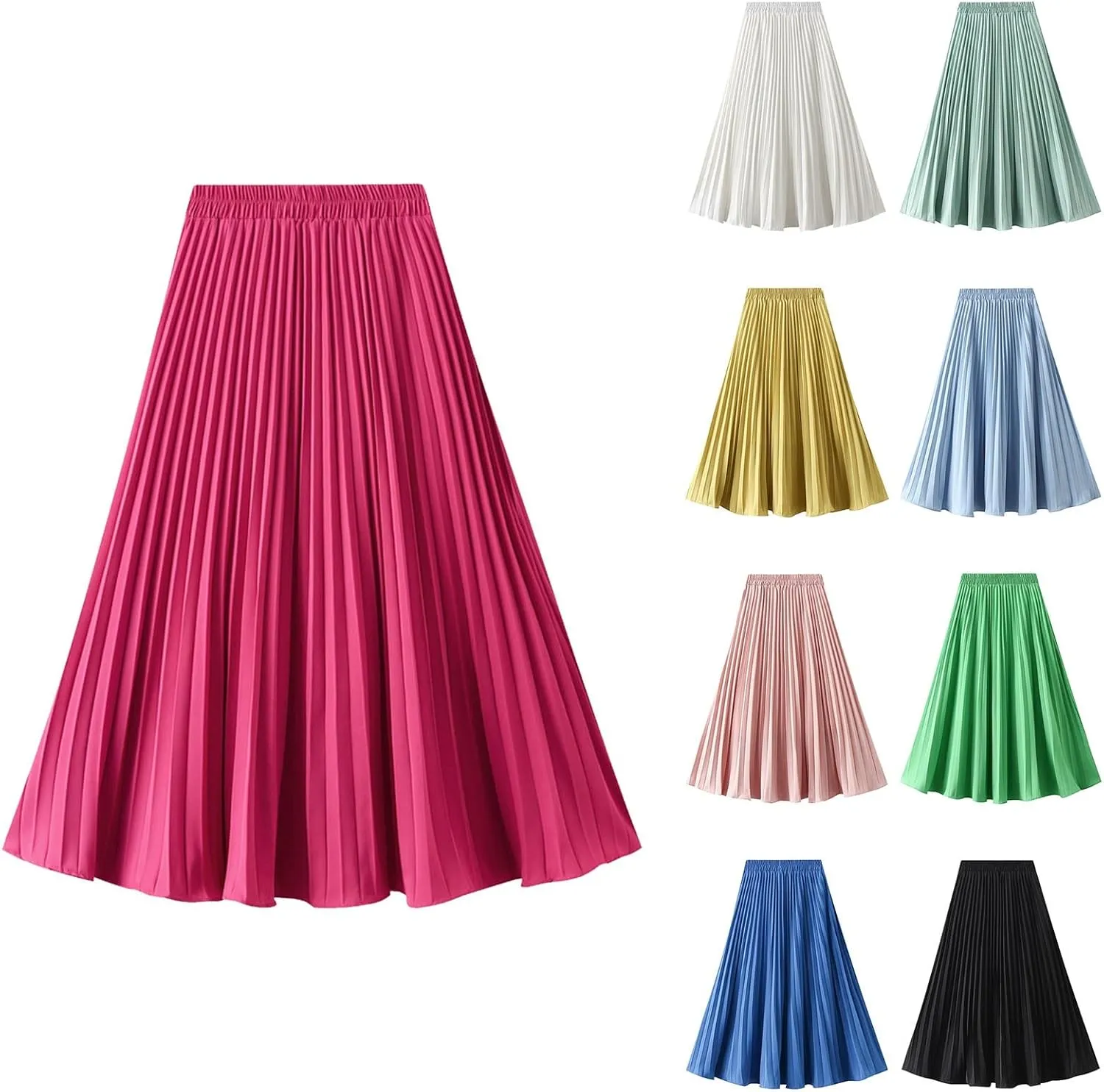 Womens Casual Fashion Stretch Skirt Women Midi Skirts for Women Waist Solid Skirt Elegant Womens Pleated Maxi