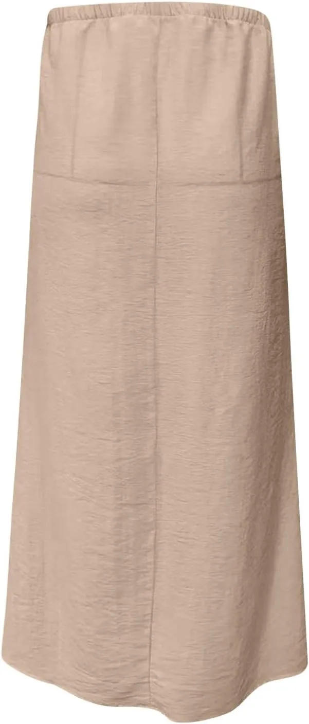 Women's Cotton Linen Skirts Summer Solid Color Elastic Waist Drawstring Skirt Casual Summer Flowy Ankle Length Skirt