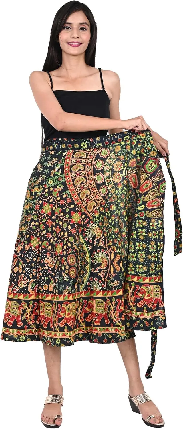 Women's Cotton Wrap Around Block Printed Long Indian Skirt