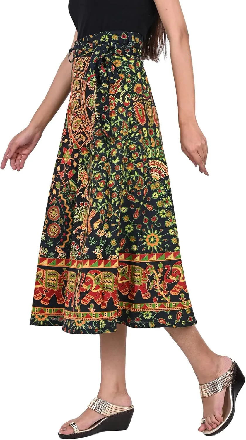 Women's Cotton Wrap Around Block Printed Long Indian Skirt