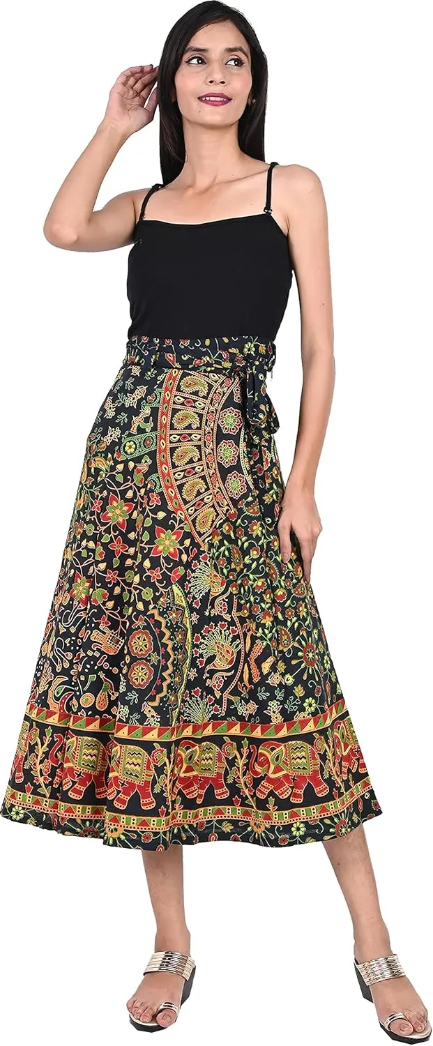Women's Cotton Wrap Around Block Printed Long Indian Skirt