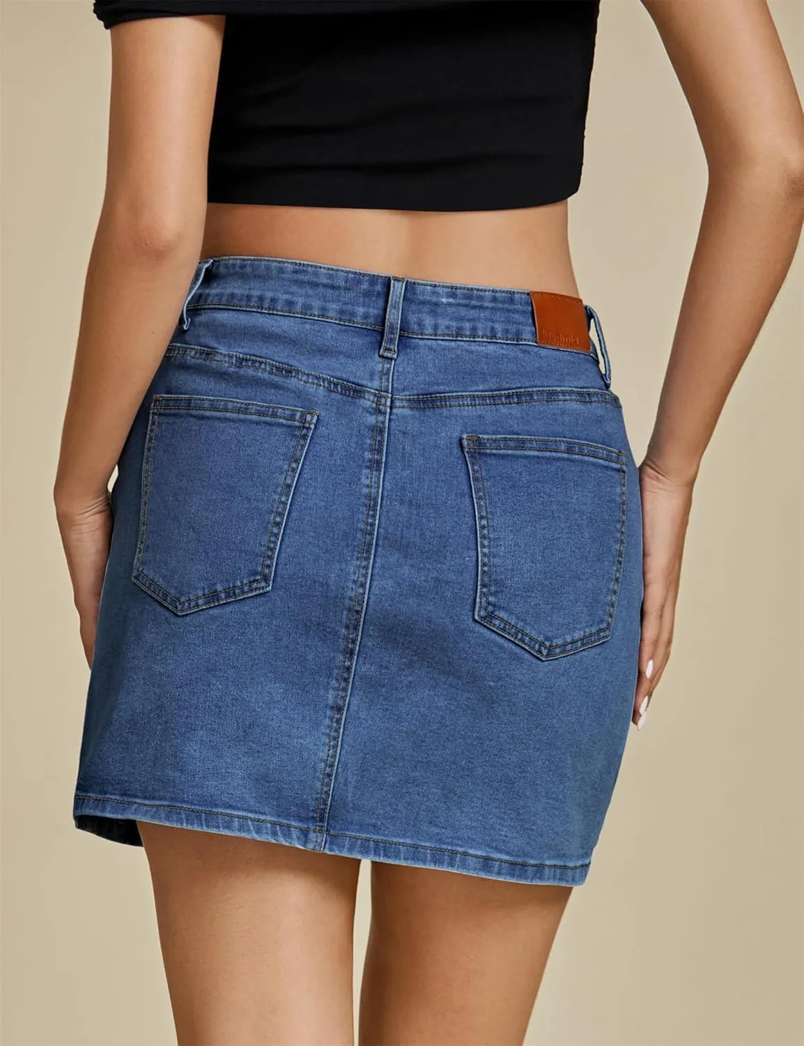 Women's Denim Mini Skort High Waisted Pull On Stretchy Denim Wrap Skirt, with Slit Trendy Casual Slim Fit Short Skirts