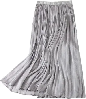 Women's Elegant Tulle Pleated Skirts Midi Length Elastic Waist Spring and Summer Beach Holiday Casual Skirt