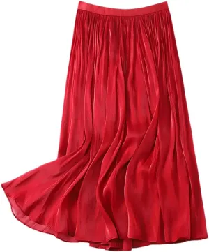Women's Elegant Tulle Pleated Skirts Midi Length Elastic Waist Spring and Summer Beach Holiday Casual Skirt