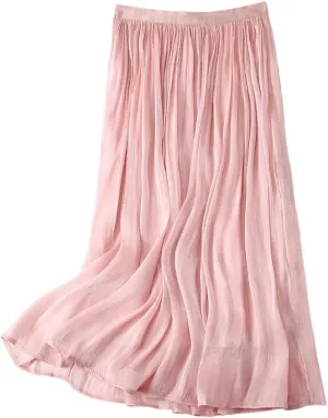 Women's Elegant Tulle Pleated Skirts Midi Length Elastic Waist Spring and Summer Beach Holiday Casual Skirt