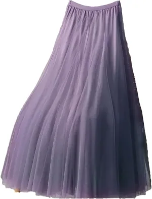 Women's Fashion Spring Summer High-Waisted Slim Pleated Skirt Solid Color Mesh Skirt Ladies Loose Long Skirts
