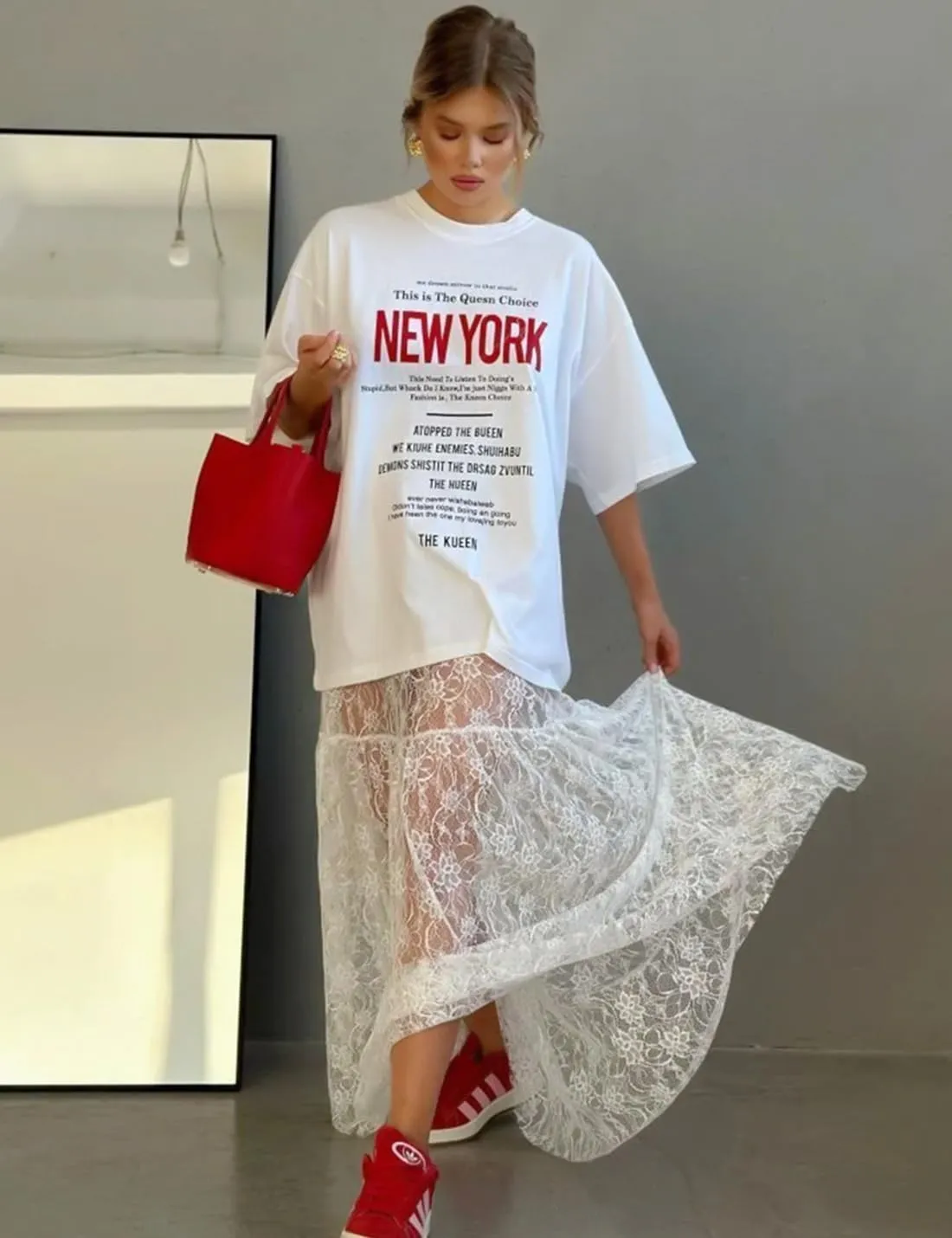 Women's Floral Lace Skirt See-Through Floral Maxi Mesh Tulle Skirt Sheer Flowy Lace Skirts