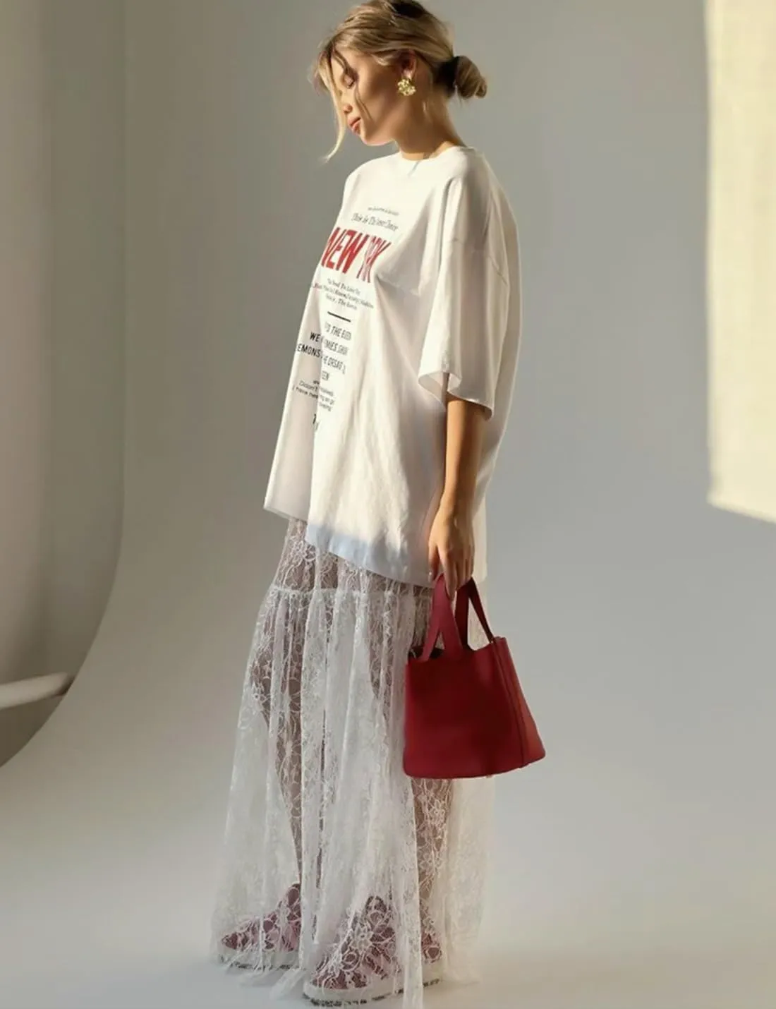 Women's Floral Lace Skirt See-Through Floral Maxi Mesh Tulle Skirt Sheer Flowy Lace Skirts