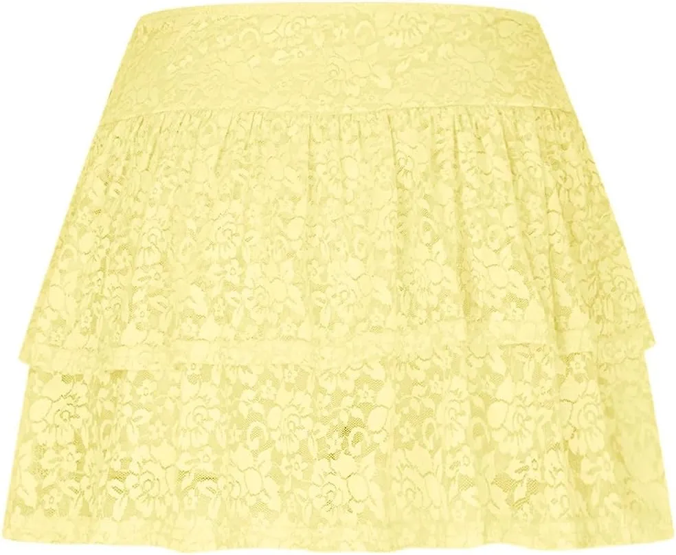 Women's Floral Lace Skirts Pleated Mini Skirt Sexy High Waisted Ruffles Lingerie Short Skirts Aesthetic Streetwear