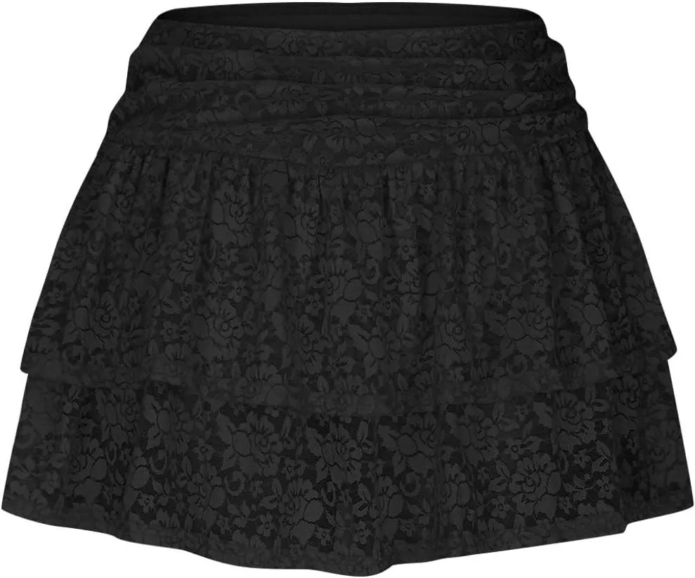 Women's Floral Lace Skirts Pleated Mini Skirt Sexy High Waisted Ruffles Lingerie Short Skirts Aesthetic Streetwear