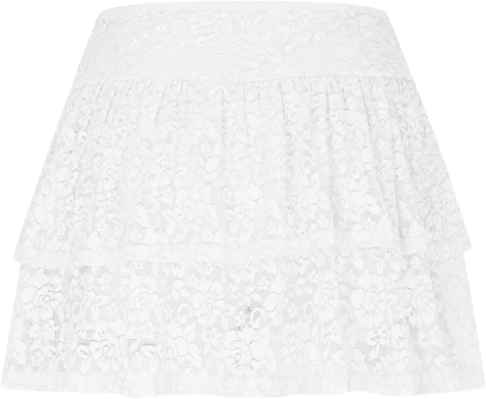 Women's Floral Lace Skirts Pleated Mini Skirt Sexy High Waisted Ruffles Lingerie Short Skirts Aesthetic Streetwear
