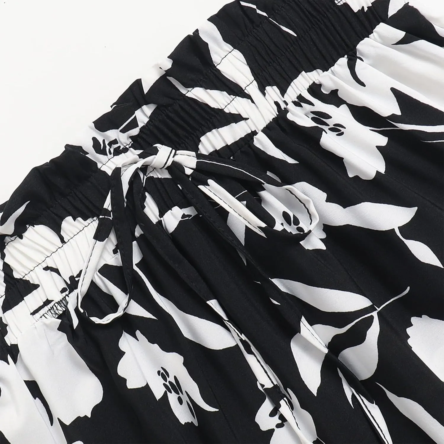 Womens Floral Skirts Summer Casual Elegant A-Line Maxi Skirts with Belt Flowy Smocked Waist Midi Wedding