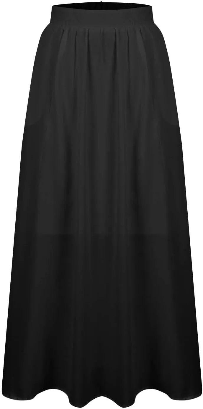 Women's Flowy Maxi Skirt Summer Pleated High Waisted Casual Long Skirts with Pockets Zipper Back Boho Dress