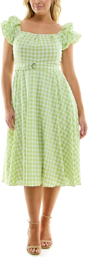 Women's Gingham Puff Shoulder Midi