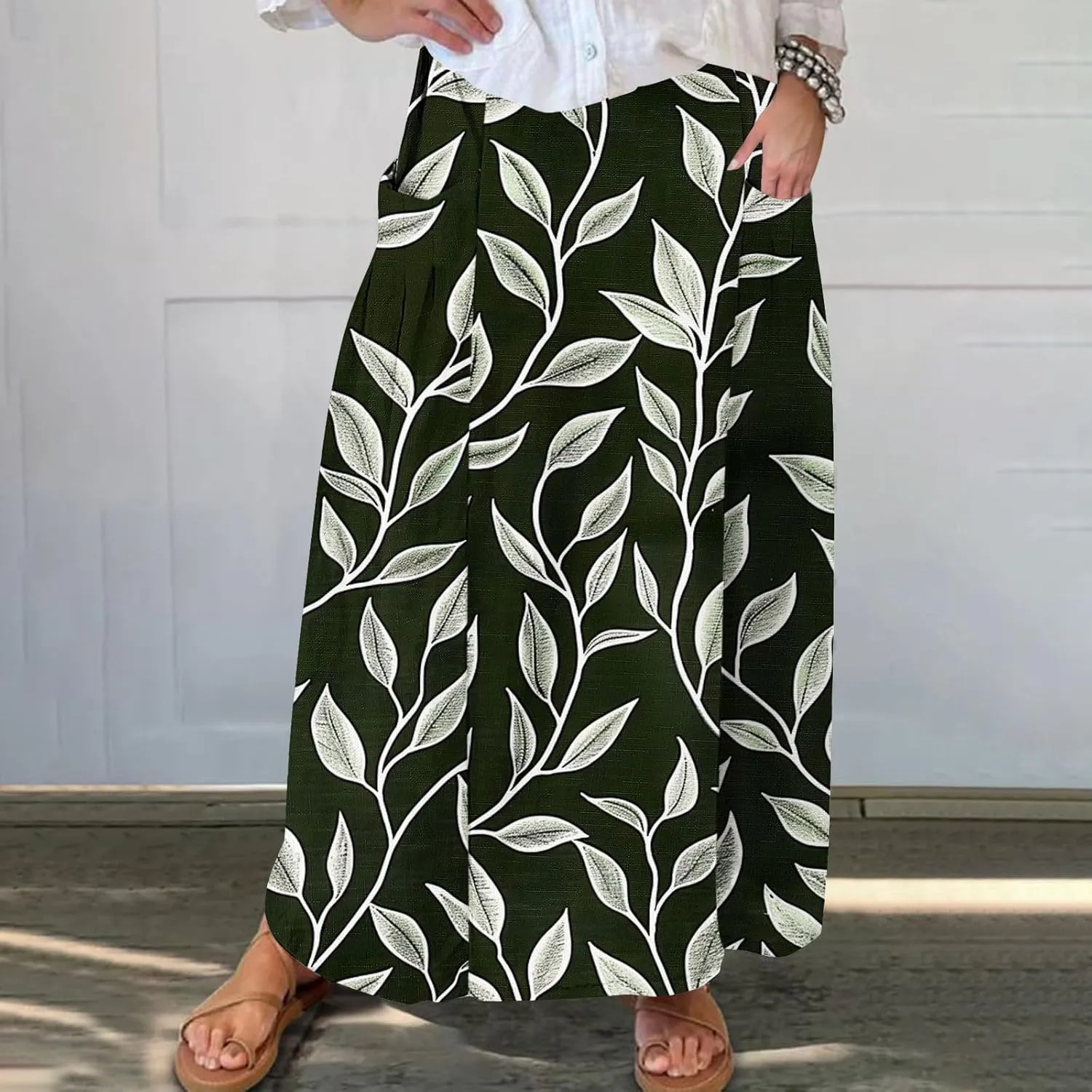 Women's Graphic Skirts Baggy Plus Size High Waisted Stretch Skirt Summer Vacation Boho Skirts with Pockets