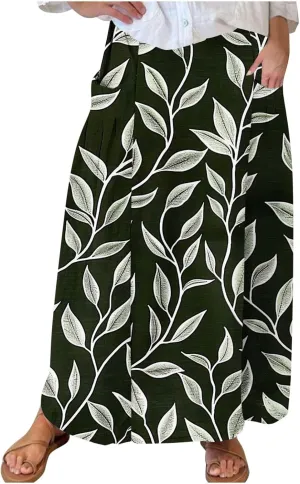 Women's Graphic Skirts Baggy Plus Size High Waisted Stretch Skirt Summer Vacation Boho Skirts with Pockets