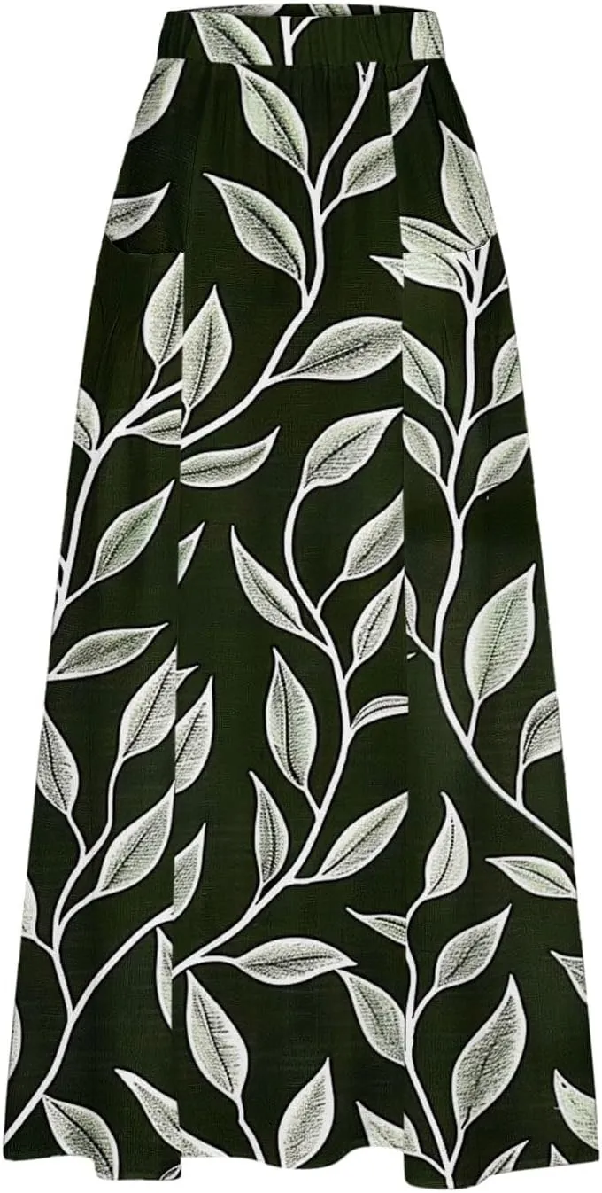 Women's Graphic Skirts Baggy Plus Size High Waisted Stretch Skirt Summer Vacation Boho Skirts with Pockets
