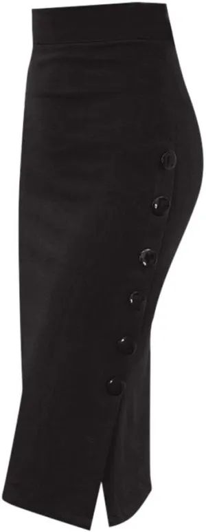 Womens Harajuku Split Office Skirt Multiple Size Pencil Bodycon Skirt Ladies High Waisted Button skirts for women trendy Black