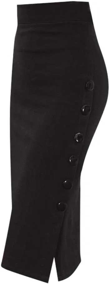 Womens Harajuku Split Office Skirt Multiple Size Pencil Bodycon Skirt Ladies High Waisted Button skirts for women trendy Black