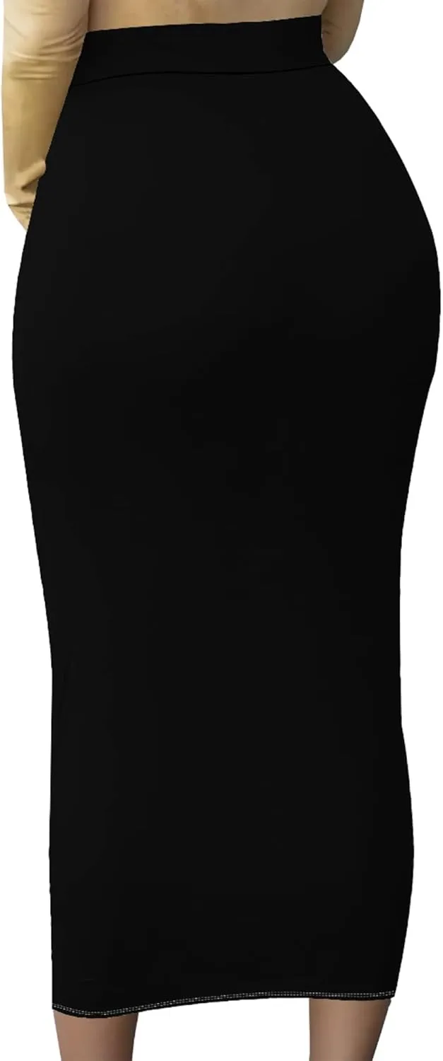 Women's High Waist Tummy Slim Bodycon Club Maxi Long Pencil Skirts Summer Fall Casual Elastic Below Knee Office Work Skirt