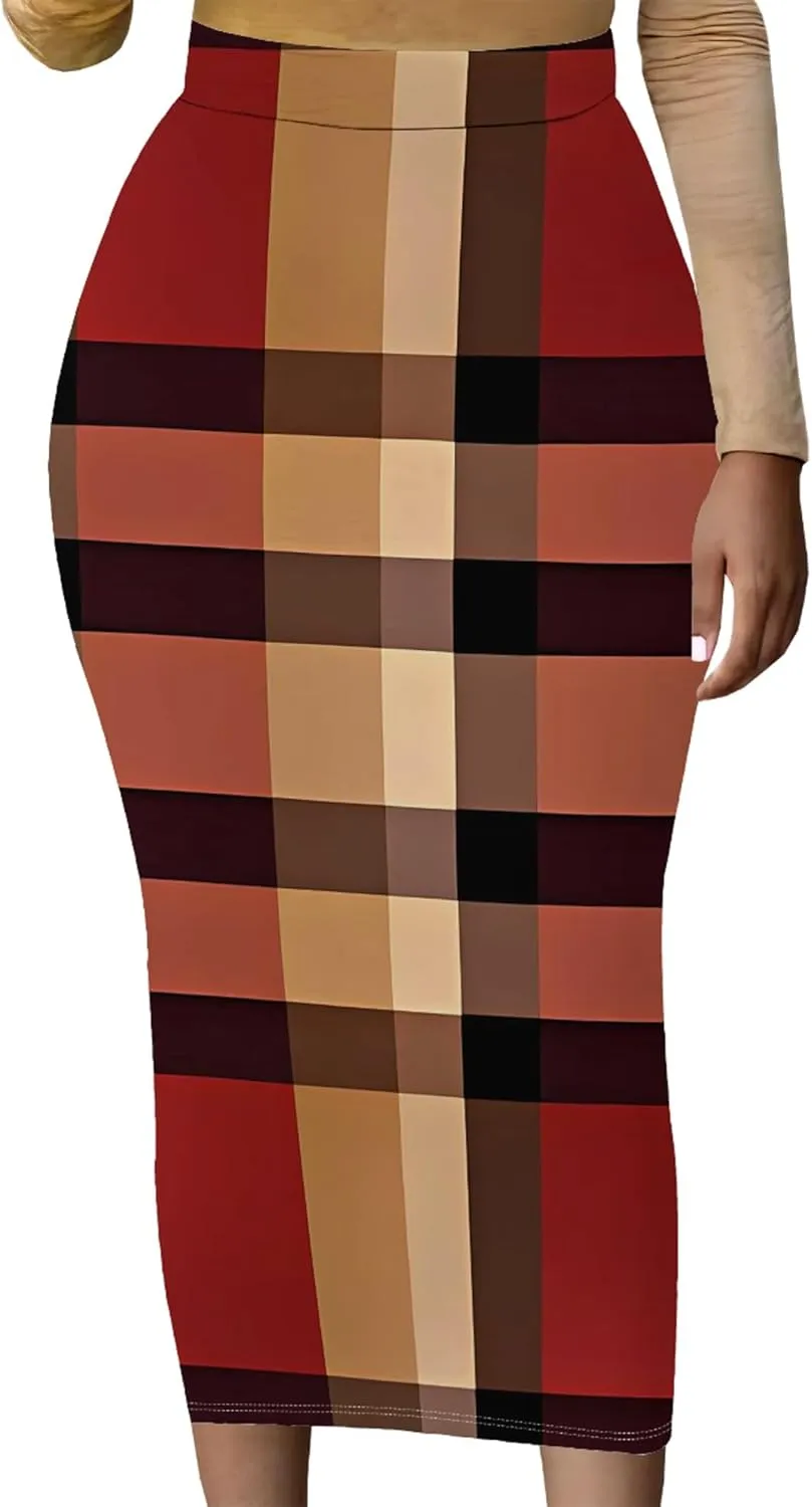 Women's High Waist Tummy Slim Bodycon Club Maxi Long Pencil Skirts Summer Fall Casual Elastic Below Knee Office Work Skirt
