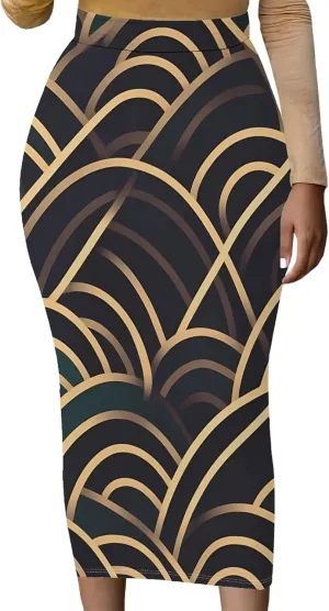 Women's High Waist Tummy Slim Bodycon Club Maxi Long Pencil Skirts Summer Fall Casual Elastic Below Knee Office Work Skirt