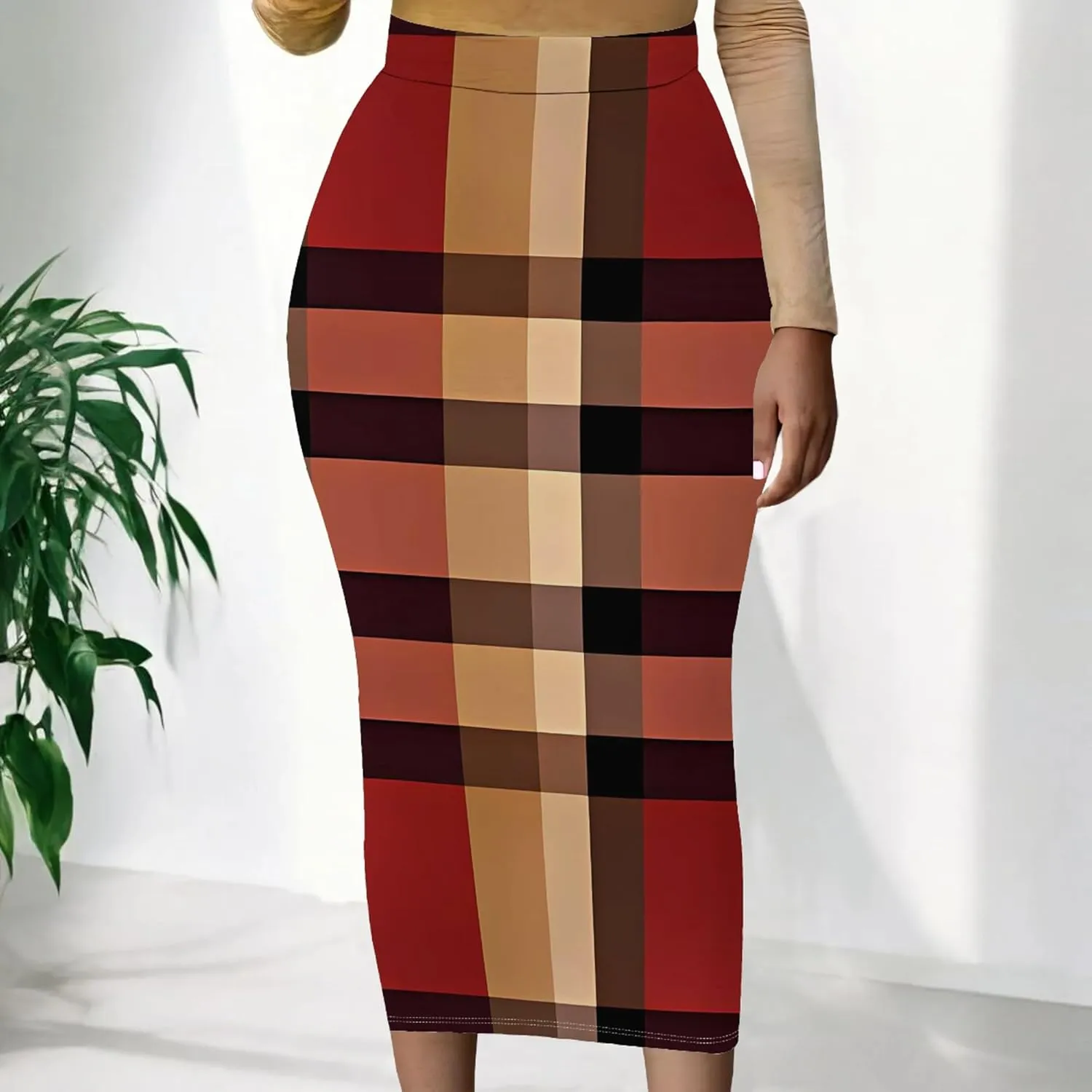 Women's High Waist Tummy Slim Bodycon Club Maxi Long Pencil Skirts Summer Fall Casual Elastic Below Knee Office Work Skirt
