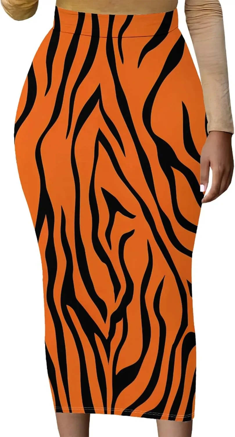 Women's High Waist Tummy Slim Bodycon Club Maxi Long Pencil Skirts Summer Fall Casual Elastic Below Knee Office Work Skirt