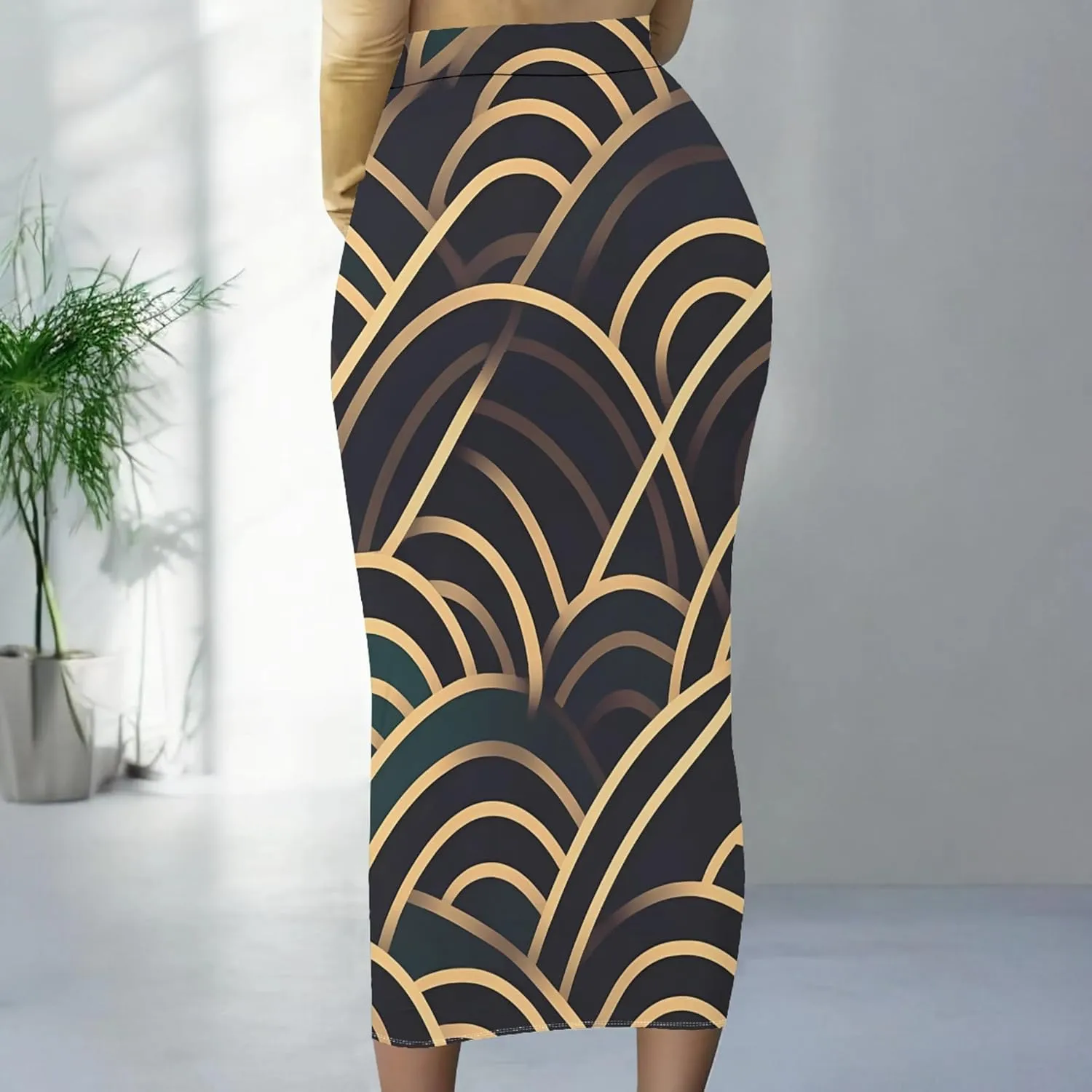 Women's High Waist Tummy Slim Bodycon Club Maxi Long Pencil Skirts Summer Fall Casual Elastic Below Knee Office Work Skirt
