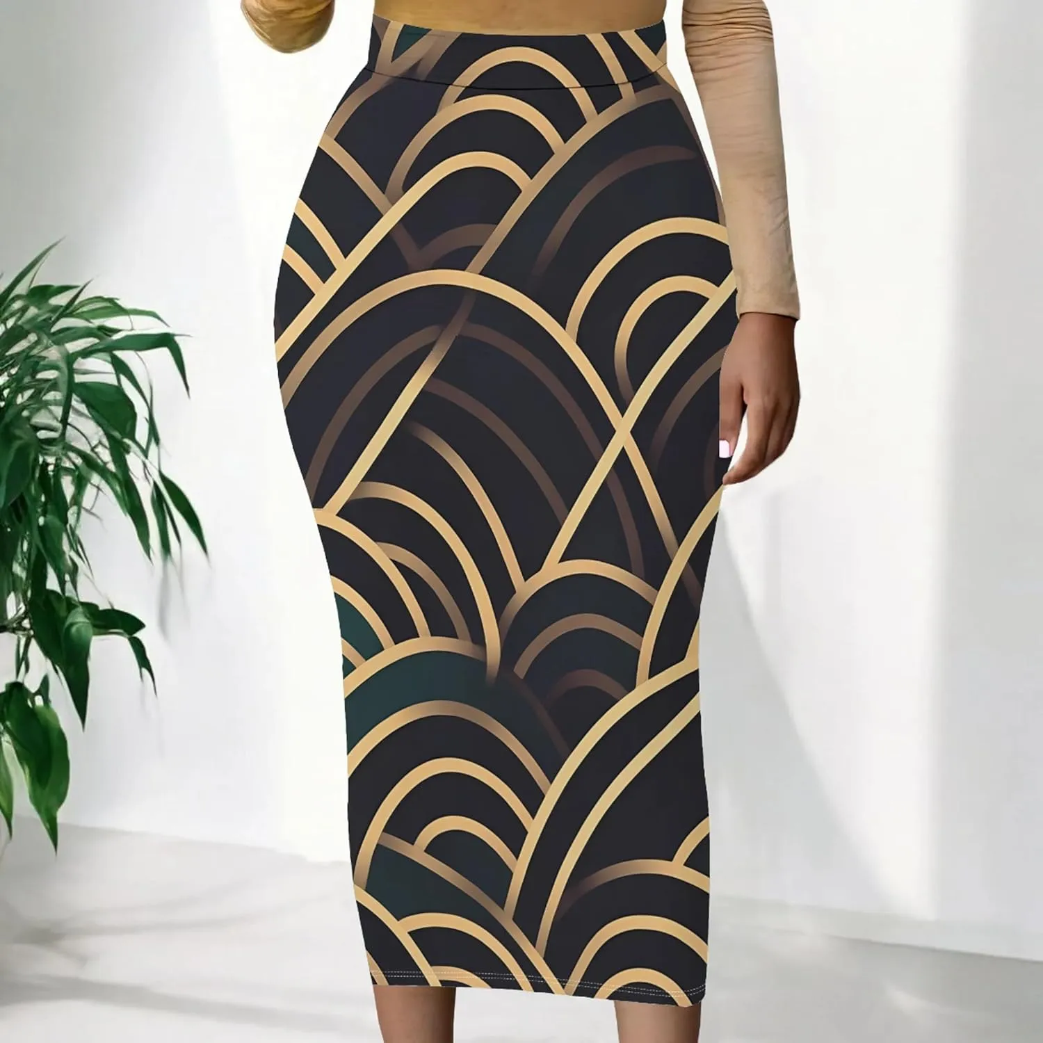 Women's High Waist Tummy Slim Bodycon Club Maxi Long Pencil Skirts Summer Fall Casual Elastic Below Knee Office Work Skirt