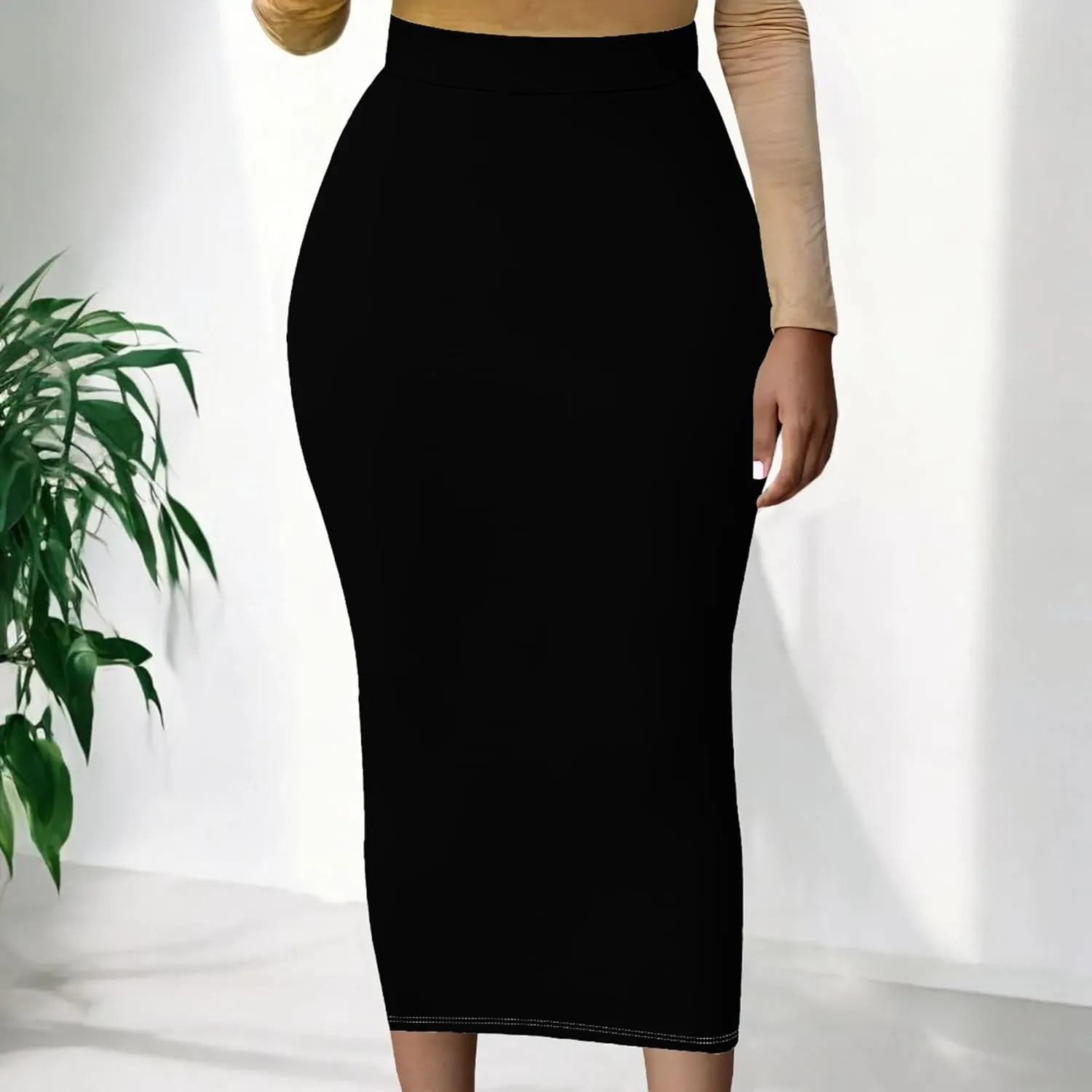 Women's High Waist Tummy Slim Bodycon Club Maxi Long Pencil Skirts Summer Fall Casual Elastic Below Knee Office Work Skirt