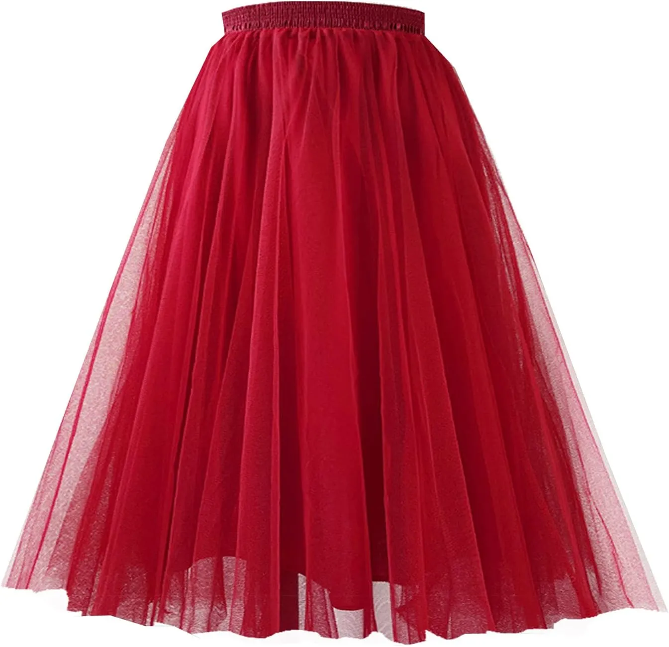 Women's Knee Length Tulle Skirts Layered Prom Party Midi Tutu Skirt