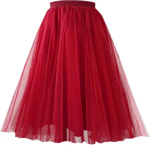 Women's Knee Length Tulle Skirts Layered Prom Party Midi Tutu Skirt