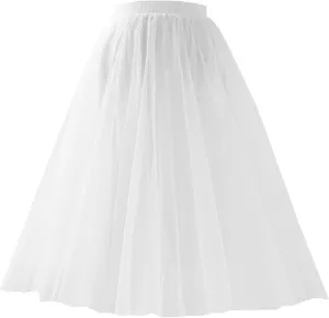 Women's Knee Length Tulle Skirts Layered Prom Party Midi Tutu Skirt