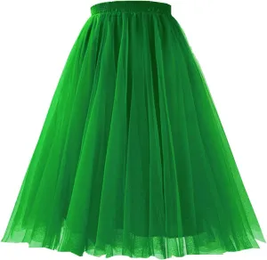 Women's Knee Length Tulle Skirts Layered Prom Party Midi Tutu Skirt